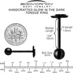 Glow in the Dark Black Anodized Mystic Kitty Cat Barbell Tongue Ring by Onyx O