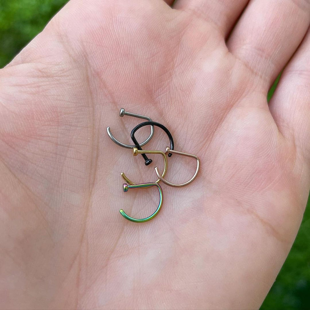 20G 3/8 Rainbow Implant Grade Titanium D Shape Nose Hoop