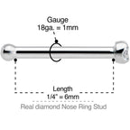 18G Solid 14k White Gold 1.5mm Genuine Diamond Nose Bone