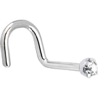 Solid 14K White Gold 2mm Clear Cubic Zirconia Nose Ring