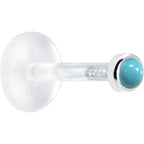 16G 5/16 Solid 14K White Gold 2mm Genuine Turquoise Bioplast Tragus Earring Stud
