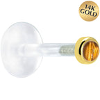 16G 5/16 Solid 14K Yellow Gold 2mm Genuine Tiger Eye Bioplast Tragus Earring Stud