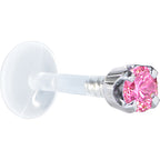 16G 5/16 Solid 14K White Gold 3mm Pink Cubic Zirconia Bioplast Tragus Earring Stud