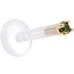 Solid 14K Yellow Gold 1.5mm Genuine Green Diamond Bioplast Push in Labret