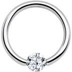 14G 1/2 Solid 14k White Gold 4mm Clear Cubic Zirconia Tension Captive Ring
