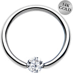 16G 3/8 Solid 14k White Gold 3mm Clear Cubic Zirconia Tension Captive Ring