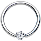 14G 3/8 Solid 14k White Gold 4mm Clear Cubic Zirconia Tension Captive Ring