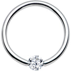 14G 7/16 Solid 14k White Gold 4mm Clear Cubic Zirconia Tension Captive Ring