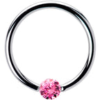 16G 1/2 Solid 14k White Gold 3mm Pink Cubic Zirconia Tension Captive Ring