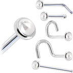 Solid 14K White Gold 2mm Cultured Pearl Nose Ring