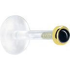 16G 1/4 Solid 14K Yellow Gold 2mm Genuine Onyx Bioplast Tragus Earring Stud