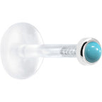 16G 1/4 Solid 14K White Gold 2mm Genuine Turquoise Bioplast Tragus Earring Stud