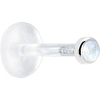 16G 1/4 Solid 14K White Gold 2mm Genuine Rainbow Moonstone Bioplast Tragus Earring Stud