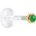 16G 1/4 Solid 14K Yellow Gold 2mm Genuine Jade Bioplast Tragus Earring Stud