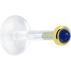 16G 1/4 Solid 14K Yellow Gold 2mm Genuine Blue Lapis Lazuli Bioplast Tragus Earring Stud
