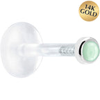 16G 1/4 Solid 14K White Gold 2mm Genuine Aventurine Quartz Bioplast Tragus Earring Stud