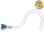 18G 1/4 White Gold 1.5mm Genuine Blue Sapphire Bioplast Nose Ring