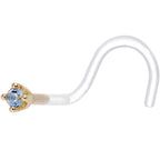 18G 1/4 Yellow Gold 1.5mm Genuine Topaz Bioplast Nose Ring