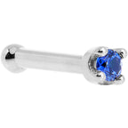 Solid 18K White Gold 1.5mm Genuine Blue Sapphire Nose Ring