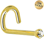 Solid 18K Yellow Gold 1.5mm Genuine Diamond Nose Ring