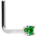 Solid 18K White Gold 1.5mm Genuine Emerald Nose Ring