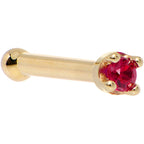 Solid 18K Yellow Gold 1.5mm Diamond Cut Genuine Ruby Nose Ring
