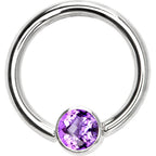 14G 3/8 Solid 14K White Gold Purple CZ Gem Captive Ring