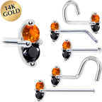 14k White Gold Black Orange 1.5mm CZ Marquise Nose Ring