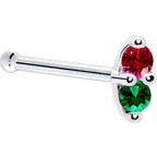 14k White Gold Red Green 1.5mm CZ Marquise Nose Ring