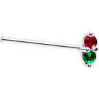 14k White Gold Red Green 1.5mm CZ Marquise Nose Ring