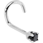 Solid 14K White Gold 2mm Black Cubic Zirconia Nose Ring