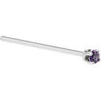Solid 14K White Gold 2mm Amethyst Cubic Zirconia Nose Ring