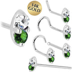 14k White Gold 1.5mm Genuine Emerald Diamond Marquise Nose Ring