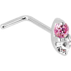 14k White Gold 1.5mm Genuine Pink Sapphire Diamond Marquise Nose Ring