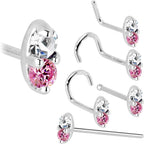 14k White Gold 1.5mm Genuine Pink Sapphire Diamond Marquise Nose Ring