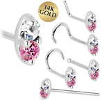 14k White Gold 1.5mm Genuine Pink Sapphire Diamond Marquise Nose Ring