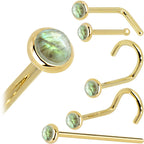 Solid 14K Yellow Gold 2mm Labradorite Nose Ring