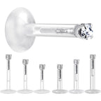 Solid 14K White Gold 1.5mm CZ Bioplast Push in Labret Monroe