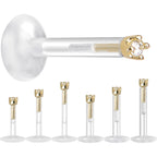 Solid 14K Yellow Gold 1.5mm CZ Bioplast Push in Labret Monroe
