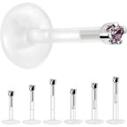 Solid 14K White Gold June 1.5mm CZ Bioplast Push in Labret Monroe