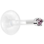 Solid 14K White Gold June 1.5mm CZ Bioplast Push in Labret Monroe