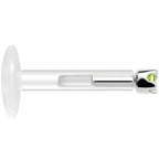 Solid 14K White Gold August 1.5mm CZ Bioplast Push in Labret Monroe