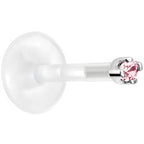 Solid 14K White Gold October 1.5mm CZ Bioplast Push in Labret Monroe
