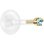 Solid 14K Yellow Gold March 1.5mm CZ Bioplast Push in Labret Monroe