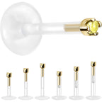 Solid 14K Yellow Gold November 1.5mm CZ Bioplast Push in Labret Monroe