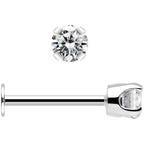 14k White Gold Flat Back Earring with 3mm Cubic Zirconia Handmade