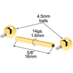 14k Solid Gold Ball Internally Threaded Barbell Tongue Ring