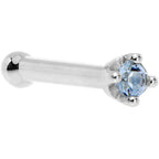 Solid 14K White Gold 1.5mm Genuine Topaz Nose Ring