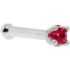 Solid 14K White Gold 1.5mm Diamond Cut Genuine Ruby Nose Ring