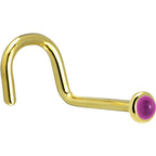 Solid 14K Yellow Gold 2mm Genuine Pink Garnet Nose Ring